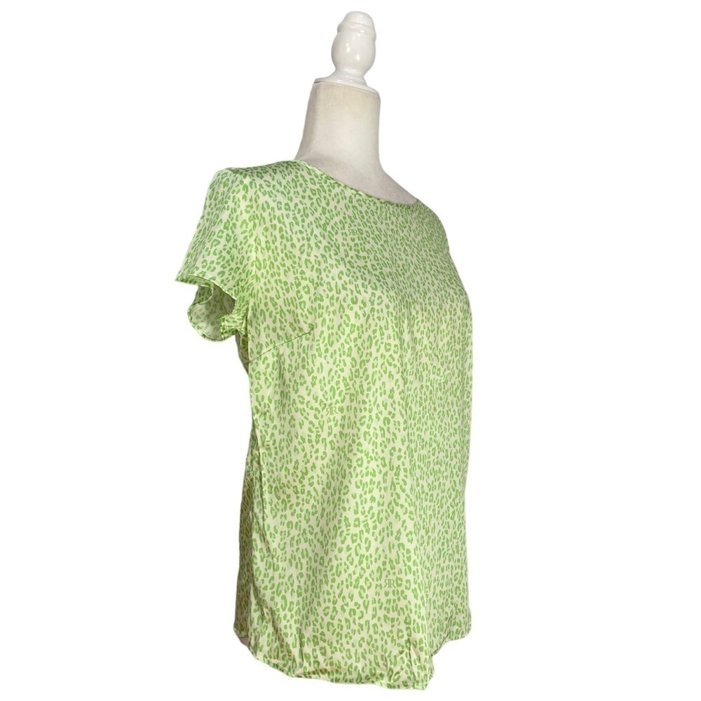 Rocco Ragni Animal Print Crew Neck Short Sleeve Silky Top Made in Italy in Lime - Picture 2 of 11